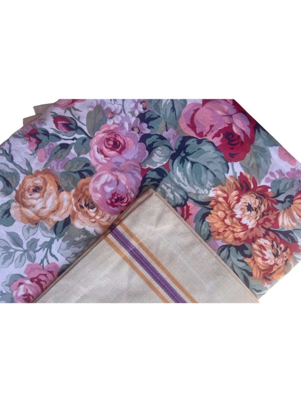 Crate & Barrel Riviera Napkin Set of 8  Beige Purple & Orange Stripes Cotton - Picture 9 of 11
